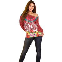 Polynesian Valentine Day Off Shoulder Sweater Love Couple Turtle Maori Hibiscus Red Style LT03 - Polynesian Pride
