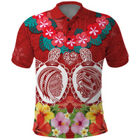 Polynesian Valentine Day Polo Shirt Love Couple Turtle Maori Hibiscus Red Style LT03 Red - Polynesian Pride
