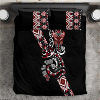 Aotearoa Toitu Te Tiriti-Honour the Treaty Bedding Set Maori Taniwha Haka with Taniko and Tukutuku