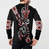 Aotearoa Toitu Te Tiriti-Honour the Treaty Button Sweatshirt Maori Taniwha Haka with Taniko and Tukutuku LT03 - Polynesian Pride