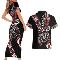 Aotearoa Toitu Te Tiriti-Honour the Treaty Couples Matching Short Sleeve Bodycon Dress and Hawaiian Shirt Maori Taniwha Haka with Taniko and Tukutuku