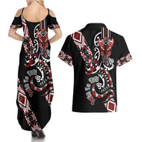Aotearoa Toitu Te Tiriti-Honour the Treaty Couples Matching Summer Maxi Dress and Hawaiian Shirt Maori Taniwha Haka with Taniko and Tukutuku
