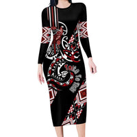 Aotearoa Toitu Te Tiriti-Honour the Treaty Family Matching Long Sleeve Bodycon Dress and Hawaiian Shirt Maori Taniwha Haka with Taniko and Tukutuku