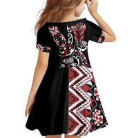 Aotearoa Toitu Te Tiriti-Honour the Treaty Family Matching Off The Shoulder Long Sleeve Dress and Hawaiian Shirt Maori Taniwha Haka with Taniko and Tukutuku