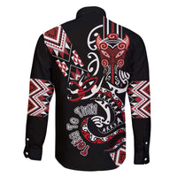 Aotearoa Toitu Te Tiriti-Honour the Treaty Family Matching Off The Shoulder Long Sleeve Dress and Hawaiian Shirt Maori Taniwha Haka with Taniko and Tukutuku