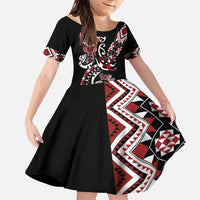 Aotearoa Toitu Te Tiriti-Honour the Treaty Family Matching Puletasi and Hawaiian Shirt Maori Taniwha Haka with Taniko and Tukutuku