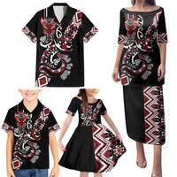 Aotearoa Toitu Te Tiriti-Honour the Treaty Family Matching Puletasi and Hawaiian Shirt Maori Taniwha Haka with Taniko and Tukutuku