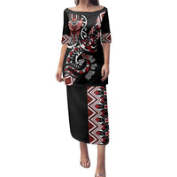 Aotearoa Toitu Te Tiriti-Honour the Treaty Family Matching Puletasi and Hawaiian Shirt Maori Taniwha Haka with Taniko and Tukutuku