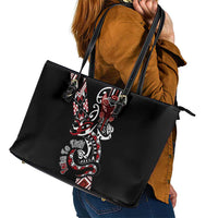 Aotearoa Toitu Te Tiriti-Honour the Treaty Leather Tote Bag Maori Taniwha Haka with Taniko and Tukutuku