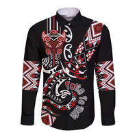 Aotearoa Toitu Te Tiriti-Honour the Treaty Long Sleeve Button Shirt Maori Taniwha Haka with Taniko and Tukutuku LT03 Unisex Black - Polynesian Pride
