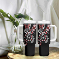 Aotearoa Toitu Te Tiriti-Honour the Treaty Tumbler With Handle Maori Taniwha Haka with Taniko and Tukutuku