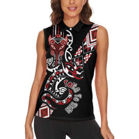 Aotearoa Toitu Te Tiriti-Honour the Treaty Women Sleeveless Polo Shirt Maori Taniwha Haka with Taniko and Tukutuku