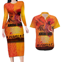 Australia and New Zealand ANZAC Day Couples Matching Long Sleeve Bodycon Dress and Hawaiian Shirt Soldiers Memories - Red Poppies with Aboriginal and Maori Art