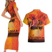 Australia and New Zealand ANZAC Day Couples Matching Short Sleeve Bodycon Dress and Hawaiian Shirt Soldiers Memories - Red Poppies with Aboriginal and Maori Art