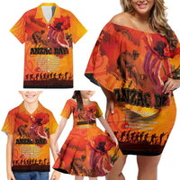 Australia and New Zealand ANZAC Day Family Matching Off Shoulder Short Dress and Hawaiian Shirt Soldiers Memories - Red Poppies with Aboriginal and Maori Art