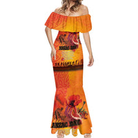 Australia and New Zealand ANZAC Day Mermaid Dress Soldiers Memories - Red Poppies with Aboriginal and Maori Art LT03 - Polynesian Pride