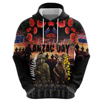 Australia and New Zealand ANZAC Day Hoodie Kangaroo and Kiwi Bird Soldier - Forever in My Thoughts