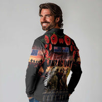 Australia and New Zealand ANZAC Day Long Sleeve Polo Shirt Kangaroo and Kiwi Bird Soldier - Forever in My Thoughts