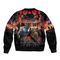 New Zealand ANZAC Day Bomber Jacket Tui Bird and Kiwi Bird Soldier - Forever in My Thoughts