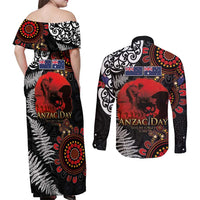 Australia and New Zealand ANZAC Day Couples Matching Off Shoulder Maxi Dress and Long Sleeve Button Shirt Aboriginal and Maori Art Pattern - Gallipoli Lest We Forget LT03 - Polynesian Pride
