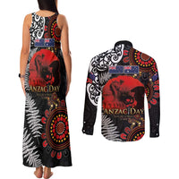 Australia and New Zealand ANZAC Day Couples Matching Tank Maxi Dress and Long Sleeve Button Shirt Aboriginal and Maori Art Pattern - Gallipoli Lest We Forget LT03 - Polynesian Pride
