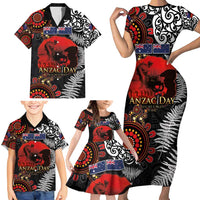 Australia and New Zealand ANZAC Day Family Matching Short Sleeve Bodycon Dress and Hawaiian Shirt Aboriginal and Maori Art Pattern - Gallipoli Lest We Forget LT03 - Polynesian Pride