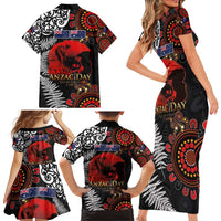 Australia and New Zealand ANZAC Day Family Matching Short Sleeve Bodycon Dress and Hawaiian Shirt Aboriginal and Maori Art Pattern - Gallipoli Lest We Forget LT03 - Polynesian Pride