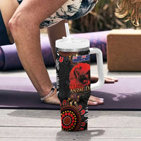 Australia and New Zealand ANZAC Day Tumbler With Handle Aboriginal and Maori Art Pattern Gallipoli Lest We Forget