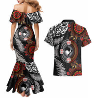 Australia and New Zealand Together Couples Matching Mermaid Dress and Hawaiian Shirt Aboriginal and Maori Art Tattoo