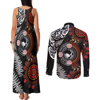 Australia and New Zealand Together Couples Matching Tank Maxi Dress and Long Sleeve Button Shirt Aboriginal and Maori Art Tattoo LT03 - Polynesian Pride