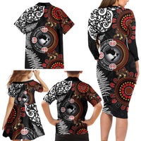 Australia and New Zealand Together Family Matching Long Sleeve Bodycon Dress and Hawaiian Shirt Aboriginal and Maori Art Tattoo LT03 - Polynesian Pride