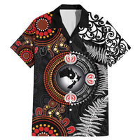 Australia and New Zealand Together Family Matching Mermaid Dress and Hawaiian Shirt Aboriginal and Maori Art Tattoo LT03 Dad's Shirt - Short Sleeve Black - Polynesian Pride