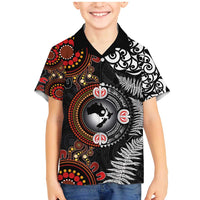 Australia and New Zealand Together Family Matching Mermaid Dress and Hawaiian Shirt Aboriginal and Maori Art Tattoo LT03 Son's Shirt Black - Polynesian Pride