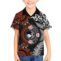 Australia and New Zealand Together Family Matching Short Sleeve Bodycon Dress and Hawaiian Shirt Aboriginal and Maori Art Tattoo LT03 Son's Shirt Black - Polynesian Pride