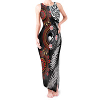 Australia and New Zealand Together Tank Maxi Dress Aboriginal and Maori Art Tattoo LT03 Women Black - Polynesian Pride