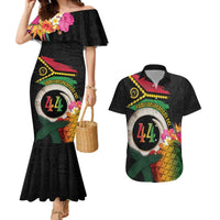 Vanuatu Selebretem 44th Indipendens Dei Couples Matching Mermaid Dress and Hawaiian Shirt Sand Drawing Turtle Melanesian Vibes LT03 Black - Polynesian Pride