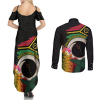 Vanuatu Selebretem 44th Indipendens Dei Couples Matching Summer Maxi Dress and Long Sleeve Button Shirt Sand Drawing Turtle Melanesian Vibes LT03 - Polynesian Pride
