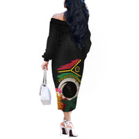 Vanuatu Selebretem 44th Indipendens Dei Off The Shoulder Long Sleeve Dress Sand Drawing Turtle Melanesian Vibes LT03 - Polynesian Pride