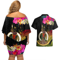 Vanuatu Ni-Van Couples Matching Off Shoulder Short Dress and Hawaiian Shirt Coat of Arms Sand Drawing LT03 - Polynesian Pride