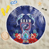 Guam Liberation Day Beach Blanket The Tribal Latte Stone and Dolphins with Hibiscus Chamorro Culture