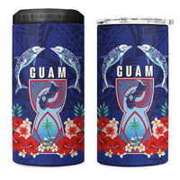 Guam Liberation Day 4 in 1 Can Cooler Tumbler The Tribal Latte Stone and Dolphins with Hibiscus Chamorro Culture