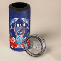 Guam Liberation Day 4 in 1 Can Cooler Tumbler The Tribal Latte Stone and Dolphins with Hibiscus Chamorro Culture