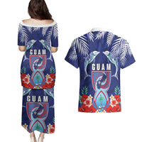 Guam Liberation Day Couples Matching Puletasi and Hawaiian Shirt The Tribal Latte Stone and Dolphins with Hibiscus Chamorro Culture LT03 - Polynesian Pride