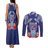 Guam Liberation Day Couples Matching Tank Maxi Dress and Long Sleeve Button Shirt The Tribal Latte Stone and Dolphins with Hibiscus Chamorro Culture LT03 - Polynesian Pride