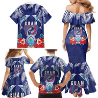 Guam Liberation Day Family Matching Mermaid Dress and Hawaiian Shirt The Tribal Latte Stone and Dolphins with Hibiscus Chamorro Culture