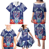 Guam Liberation Day Family Matching Puletasi and Hawaiian Shirt The Tribal Latte Stone and Dolphins with Hibiscus Chamorro Culture LT03 - Polynesian Pride