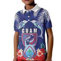 Guam Liberation Day Kid Polo Shirt The Tribal Latte Stone and Dolphins with Hibiscus Chamorro Culture LT03 Kid Blue - Polynesian Pride