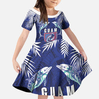Guam Liberation Day Kid Short Sleeve Dress The Tribal Latte Stone and Dolphins with Hibiscus Chamorro Culture LT03 KID Blue - Polynesian Pride