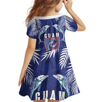 Guam Liberation Day Kid Short Sleeve Dress The Tribal Latte Stone and Dolphins with Hibiscus Chamorro Culture LT03 - Polynesian Pride