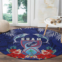 Guam Liberation Day Round Carpet The Tribal Latte Stone and Dolphins with Hibiscus Chamorro Culture